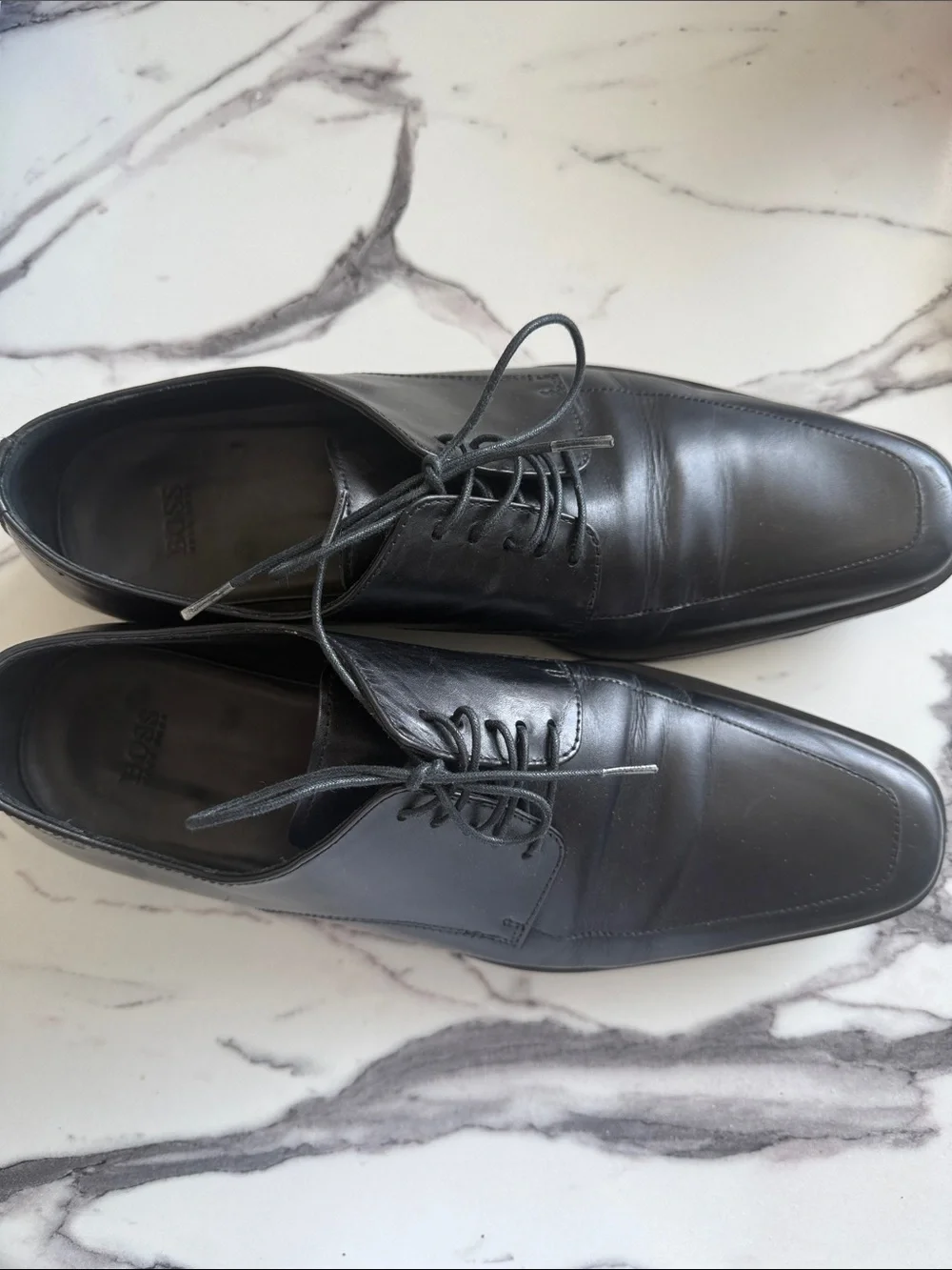Hugo Boss Black Leather Lace-Up Square-Toe Oxfords